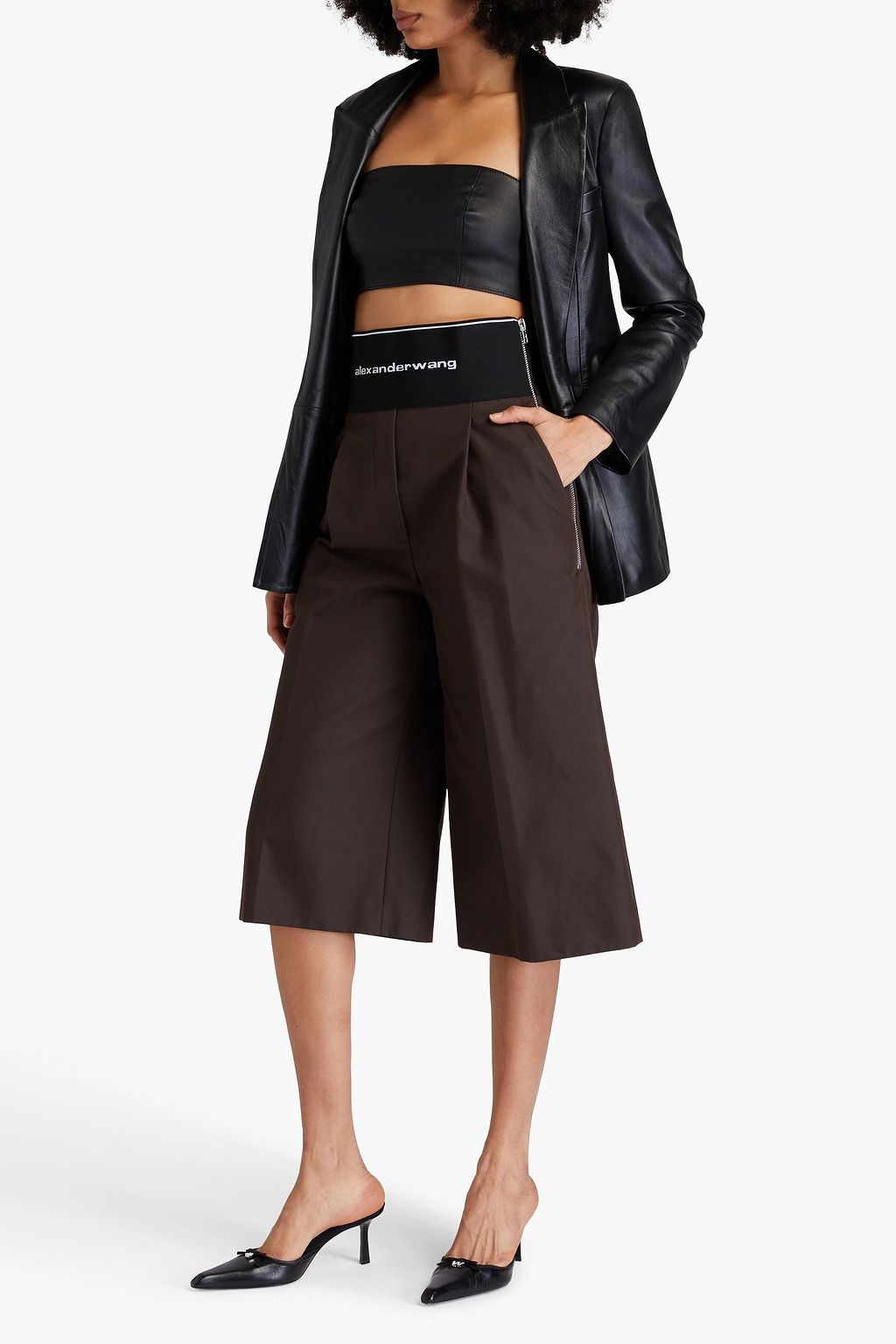 ALEXANDER WANG 플리츠 디테일 코튼 혼방 개버딘 퀼로트