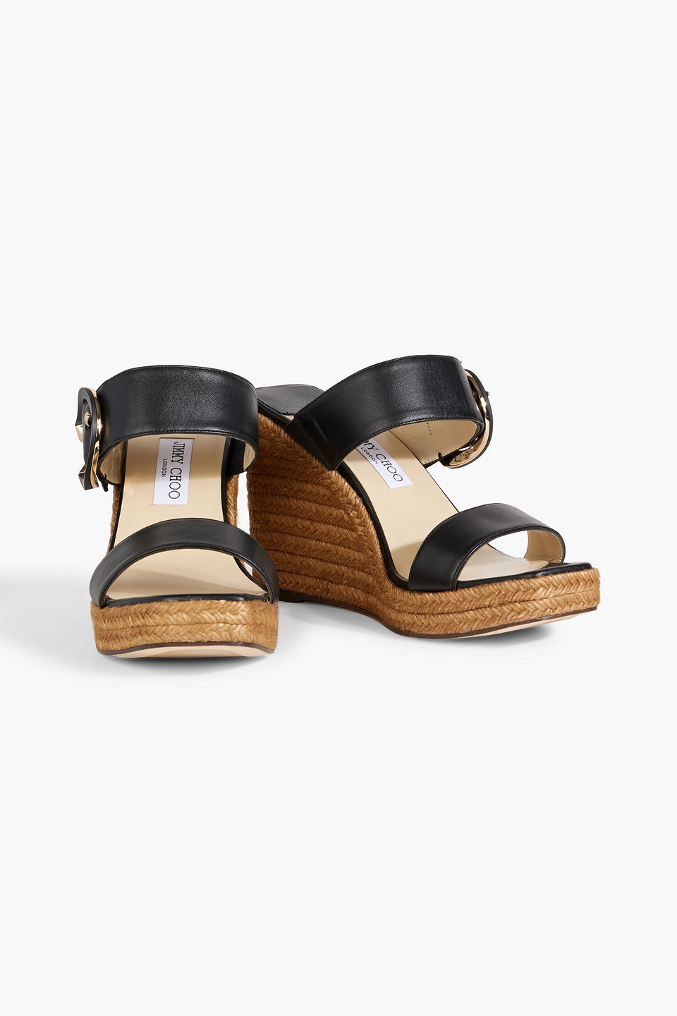 Jimmy Choo Melian 110 Buckled Leather Wedge Sandals In Black