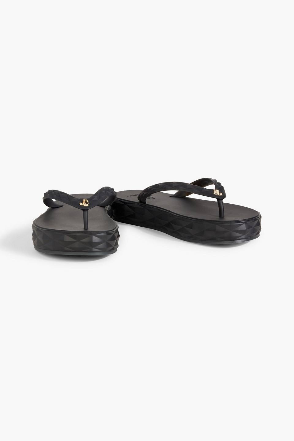 Jimmy Choo Diamond Embossed Rubber Platform Flip Flops In Black