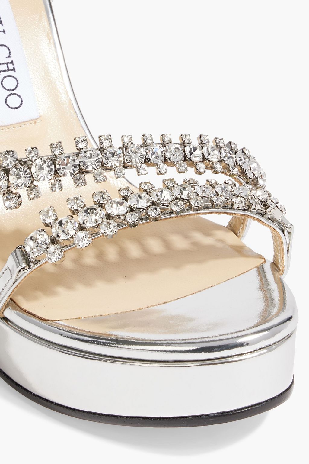 JIMMY CHOO Bing 120 crystal-embellished mirrored-leather wedge sandals