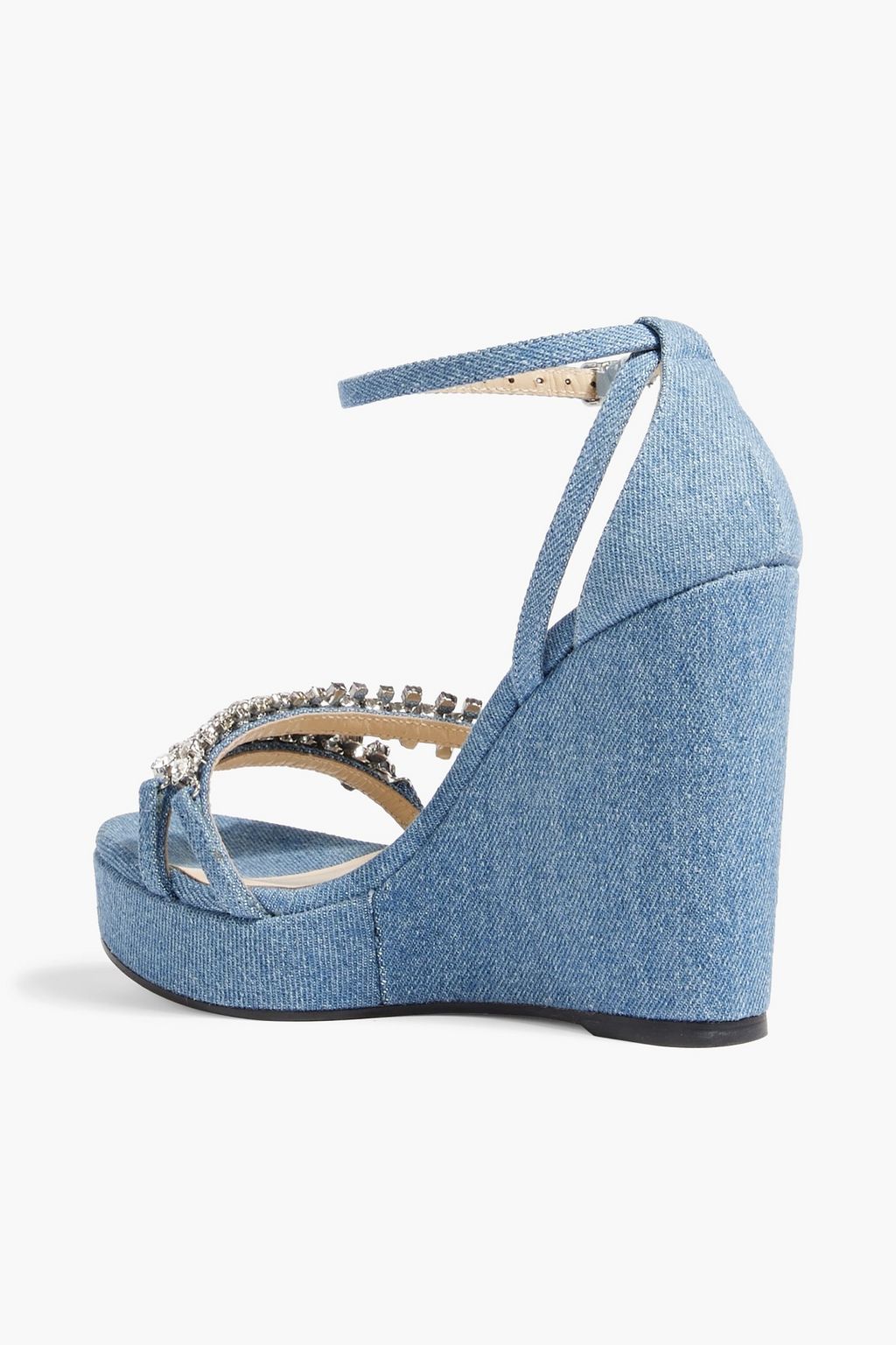 JIMMY CHOO Bing 120 crystal-embellished denim wedge sandals
