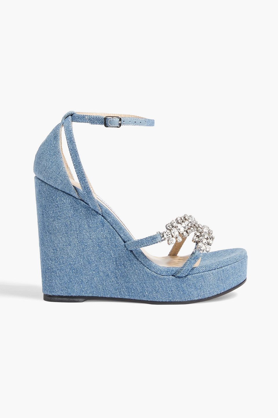 Bing 120 crystal-embellished denim wedge sandals