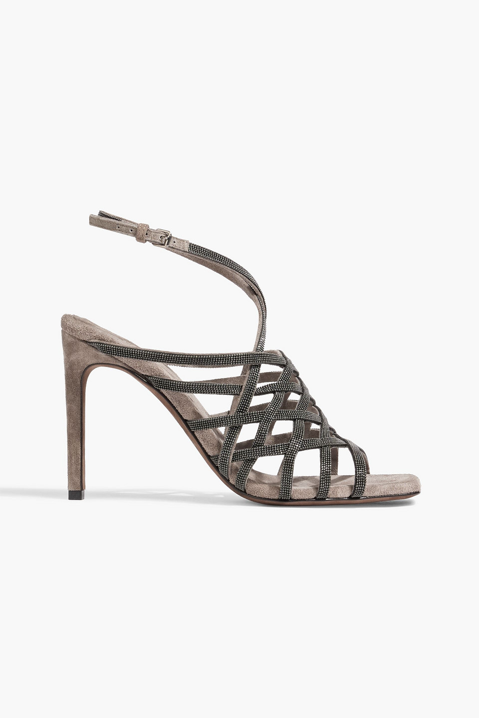 Bead-embellished suede slingback sandals