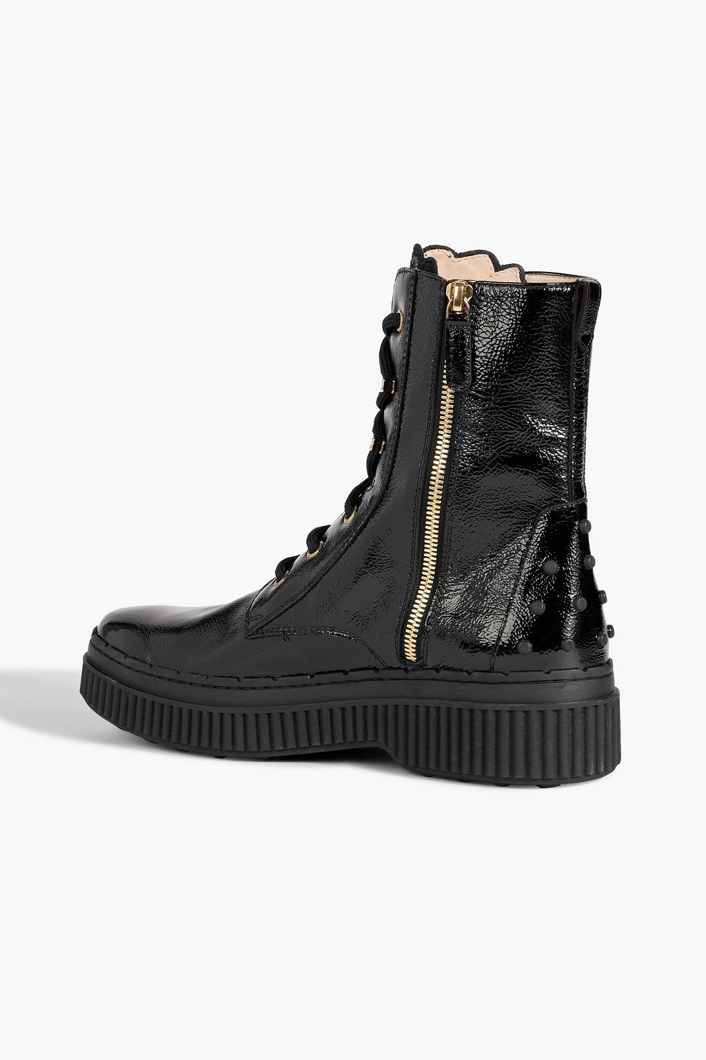 TOD'S Textured patent-leather combat boots