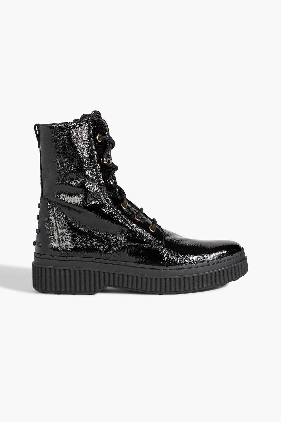 Tod's Martina Womens Patent Lace-up Combat Boots In Black