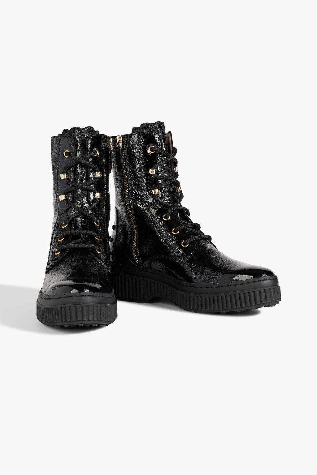 TOD'S Textured patent-leather combat boots
