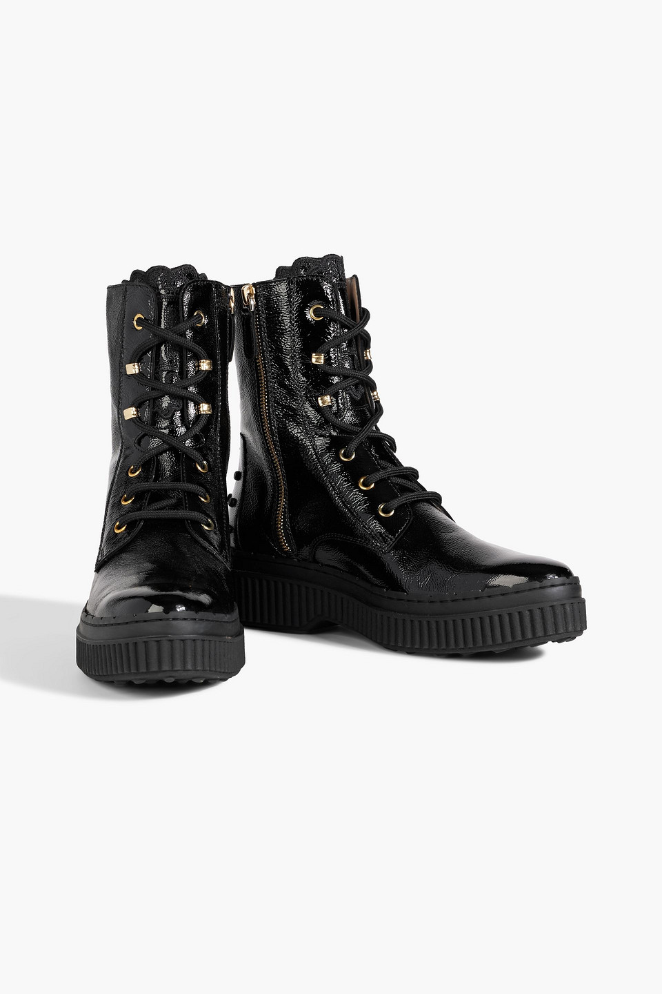 Tod's Martina Womens Patent Lace-up Combat Boots In Black