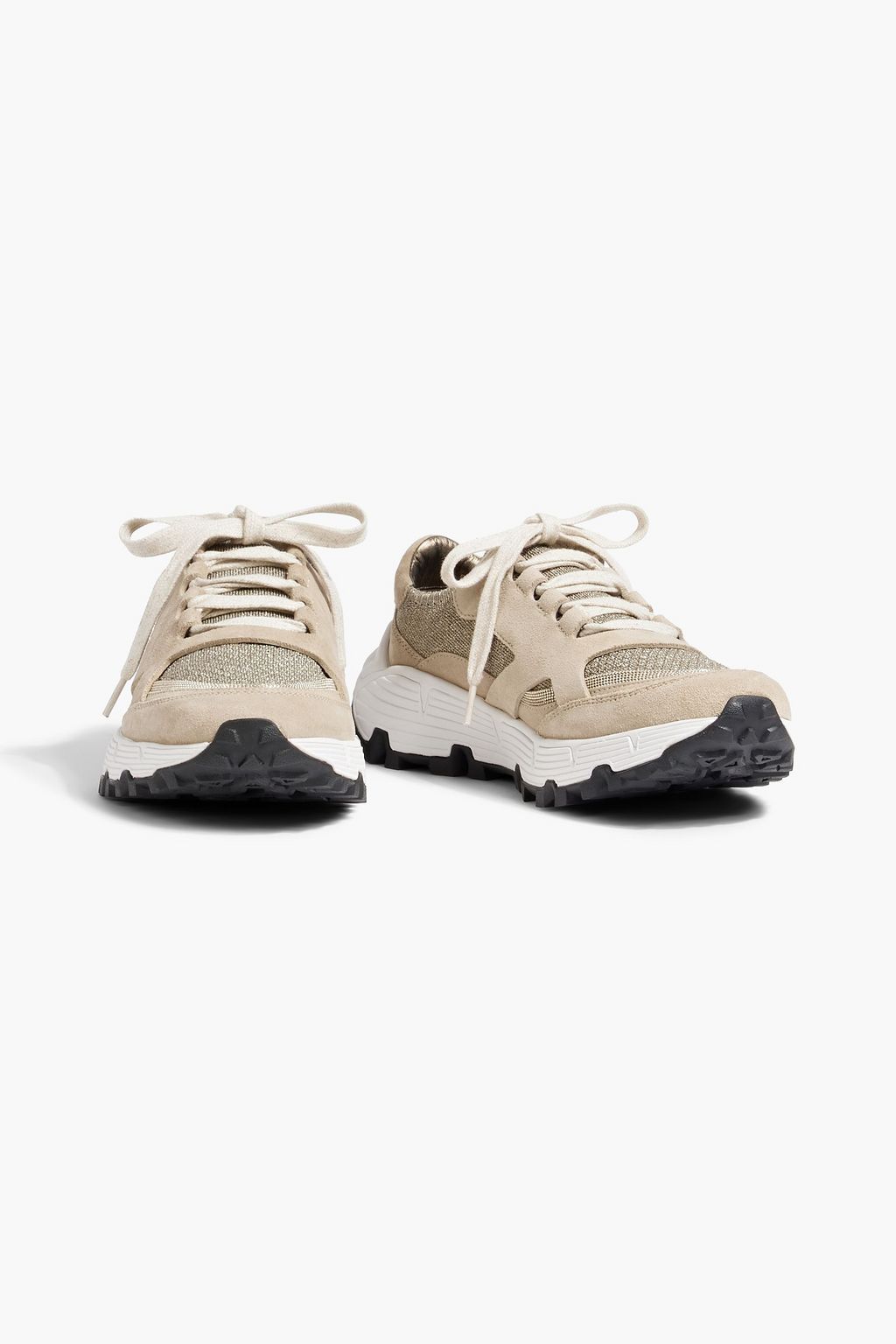 BRUNELLO CUCINELLI Metallic mesh and suede sneakers