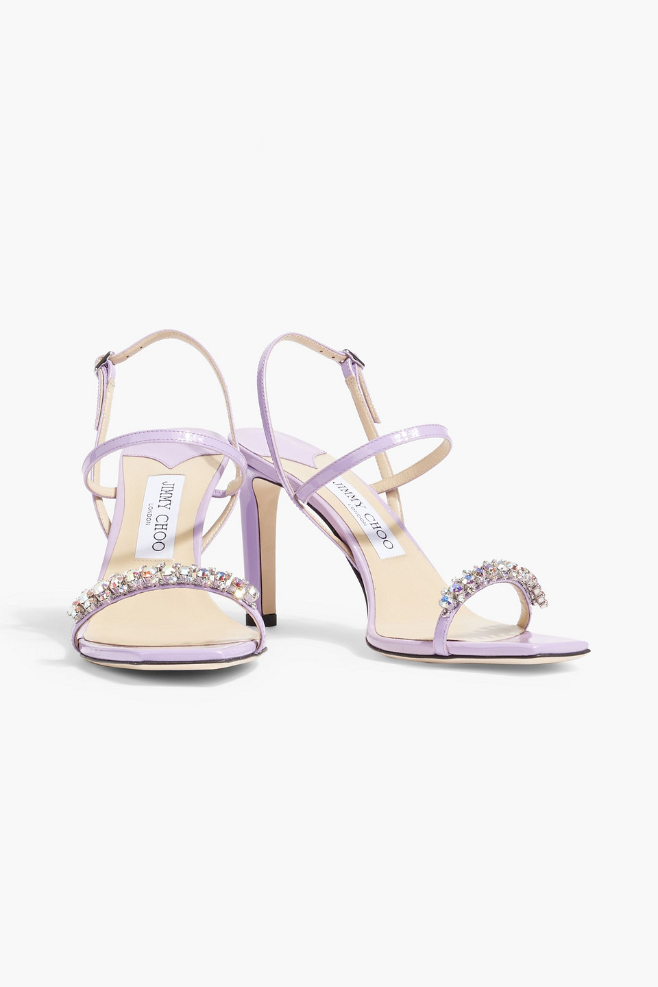 Jimmy Choo Meira 85 Crystal-embellished Patent-leather Slingback Sandals In Lavender