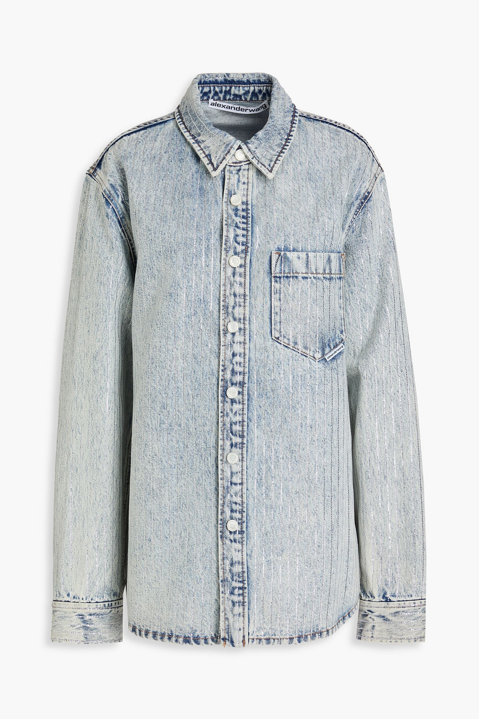 Alexander Wang Crystal-embellished Denim Shirt In Blue
