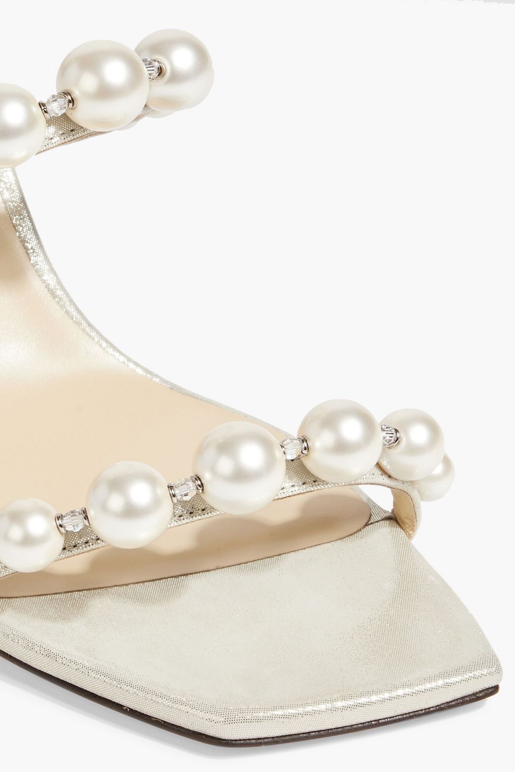 JIMMY CHOO Amara 85 faux pearl-embellished metallic suede sandals