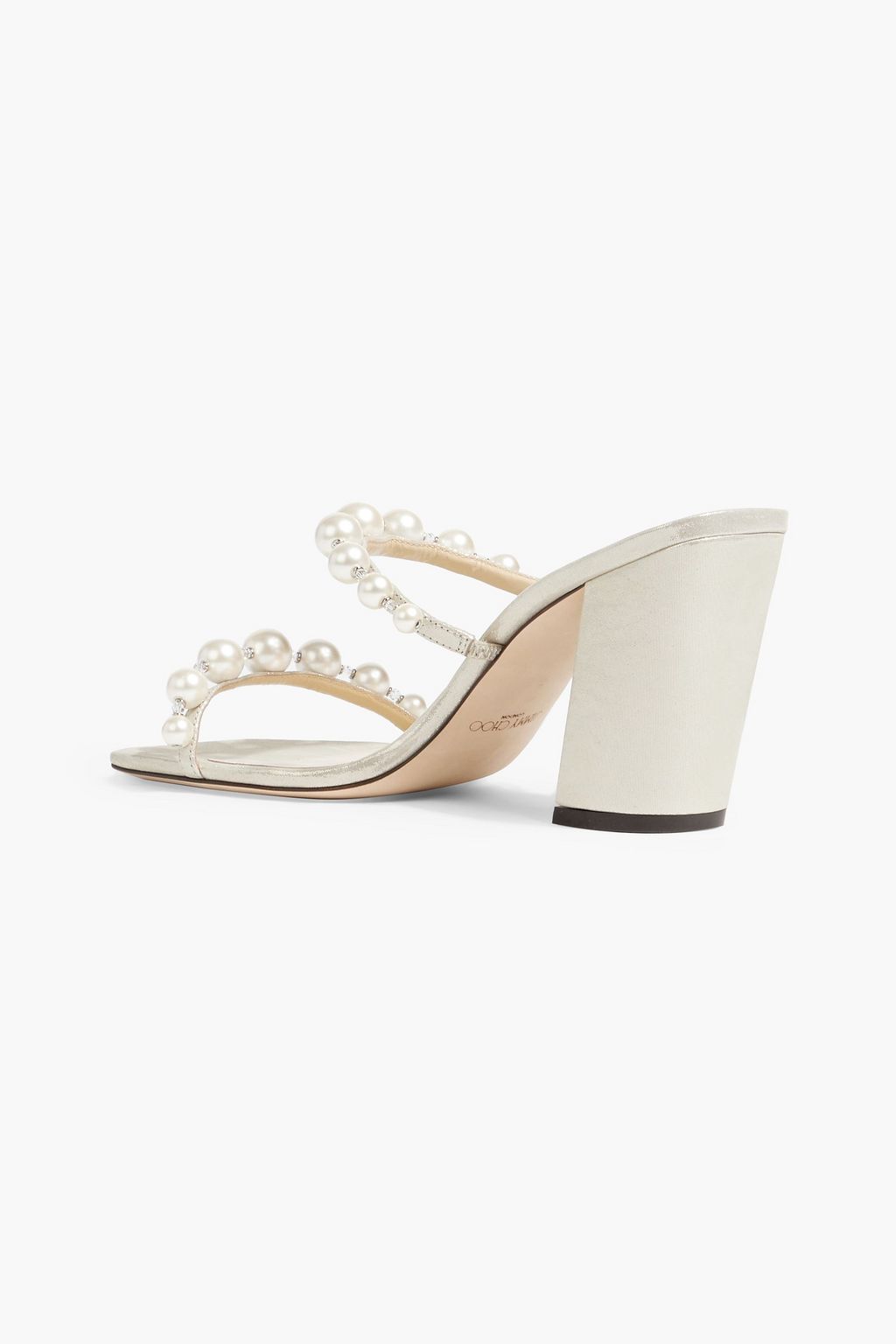 JIMMY CHOO Amara 85 faux pearl-embellished metallic suede sandals