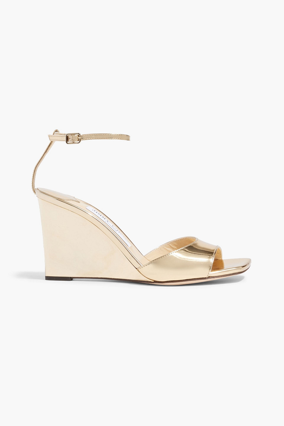 Jimmy Choo Brien 85 Mirrored-leather Wedge Sandals In Gold