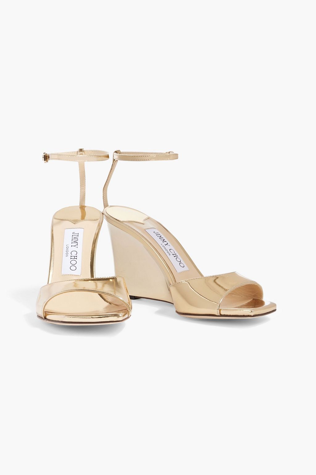 JIMMY CHOO Diosa 130 twisted metallic leather wedge sandals