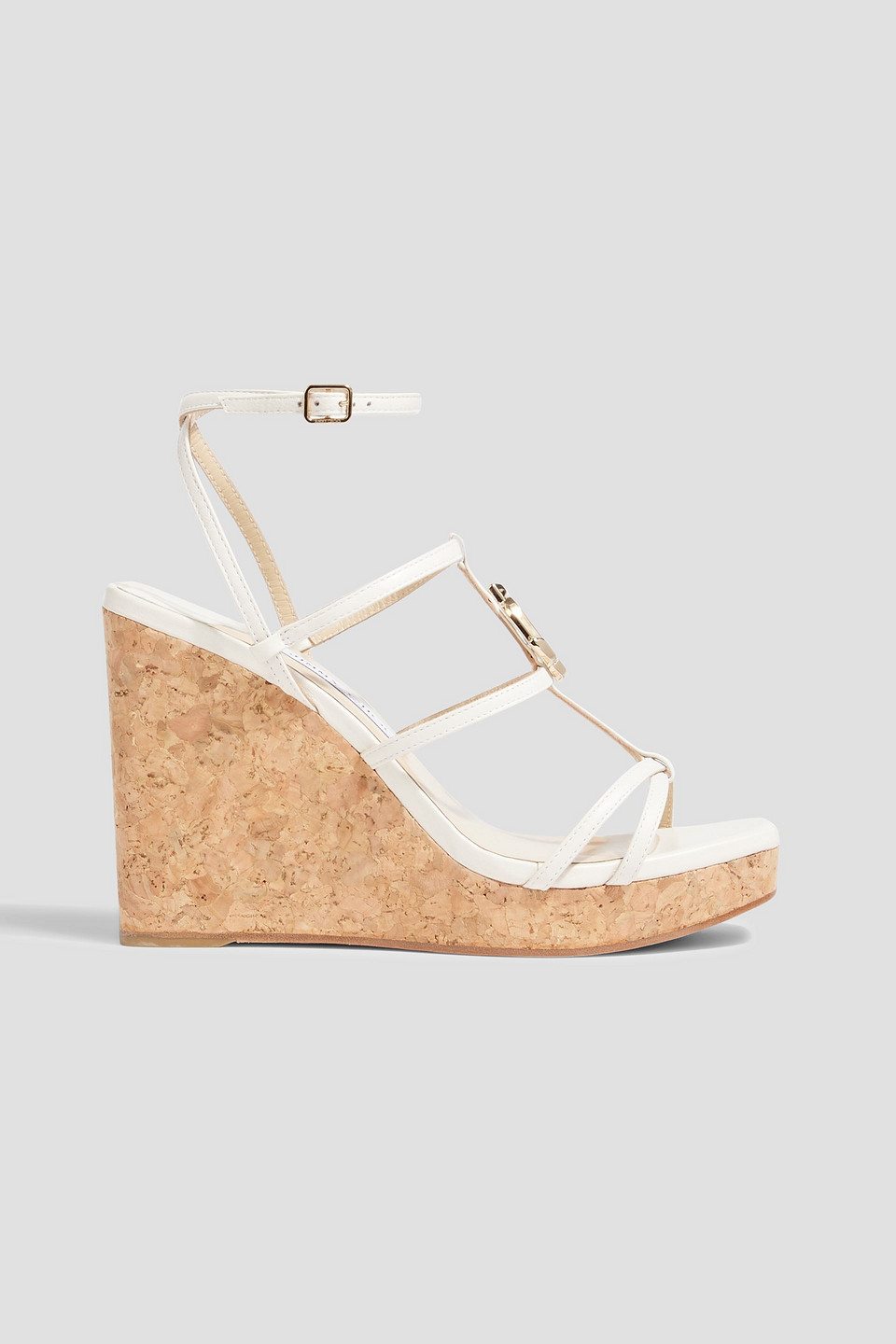 JIMMY CHOO JC 110 EMBELLISHED LEATHER WEDGE SANDALS