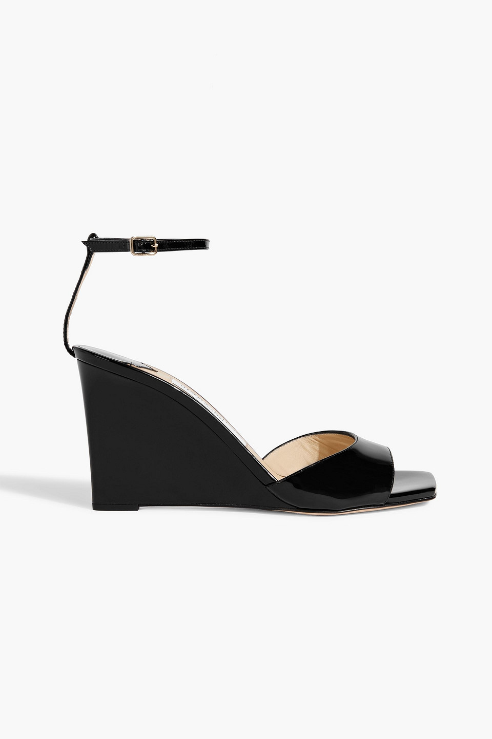 Jimmy Choo Brien 85 Patent-leather Wedge Sandals In Black