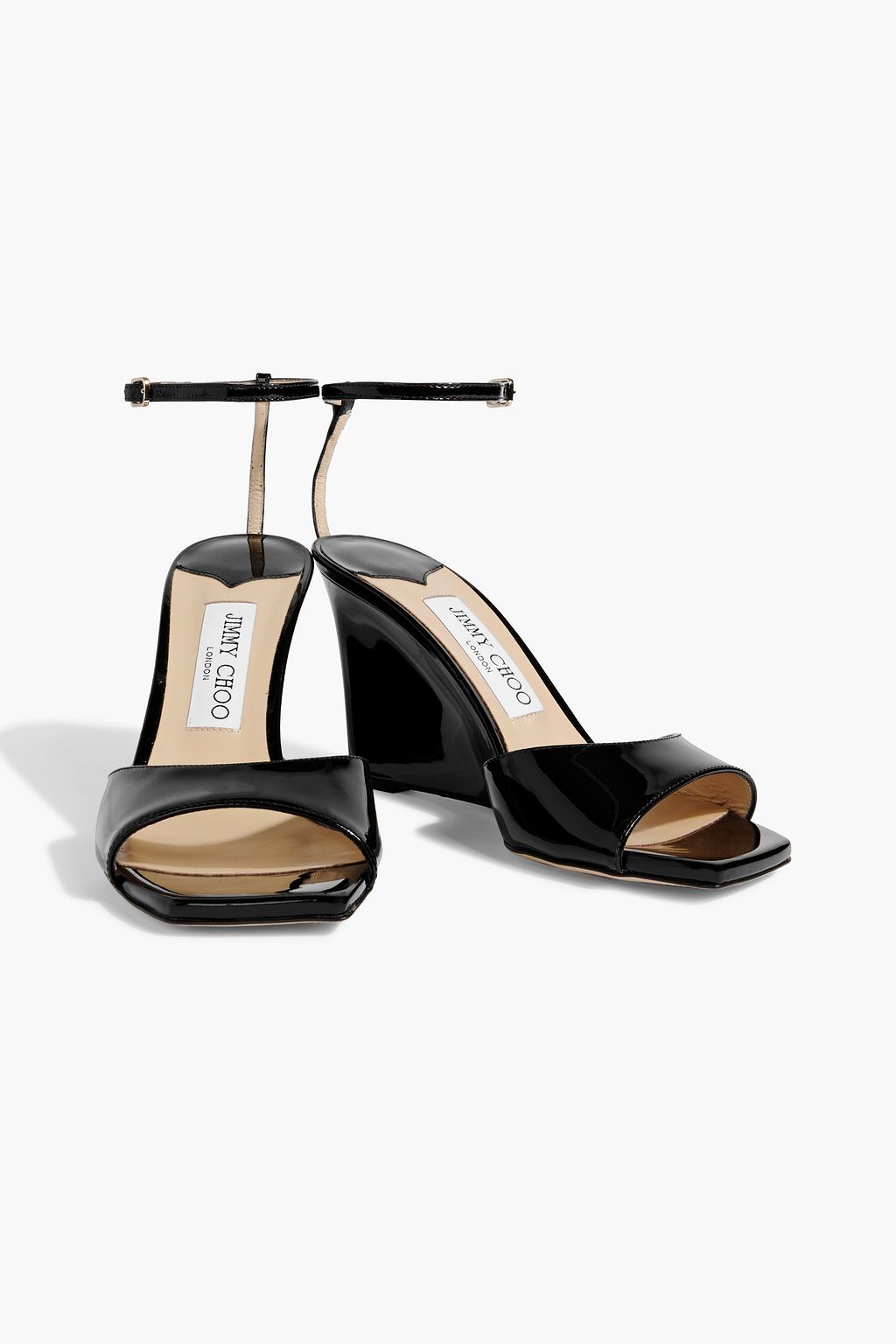 JIMMY CHOO Brien 85 patent-leather wedge sandals | THE OUTNET