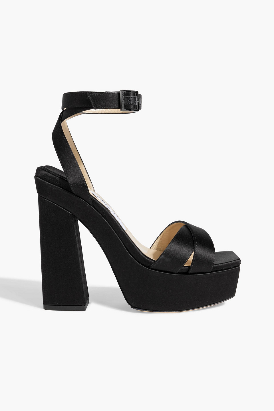 Jimmy Choo Gaia 140 Satin Platform Sandal In Black