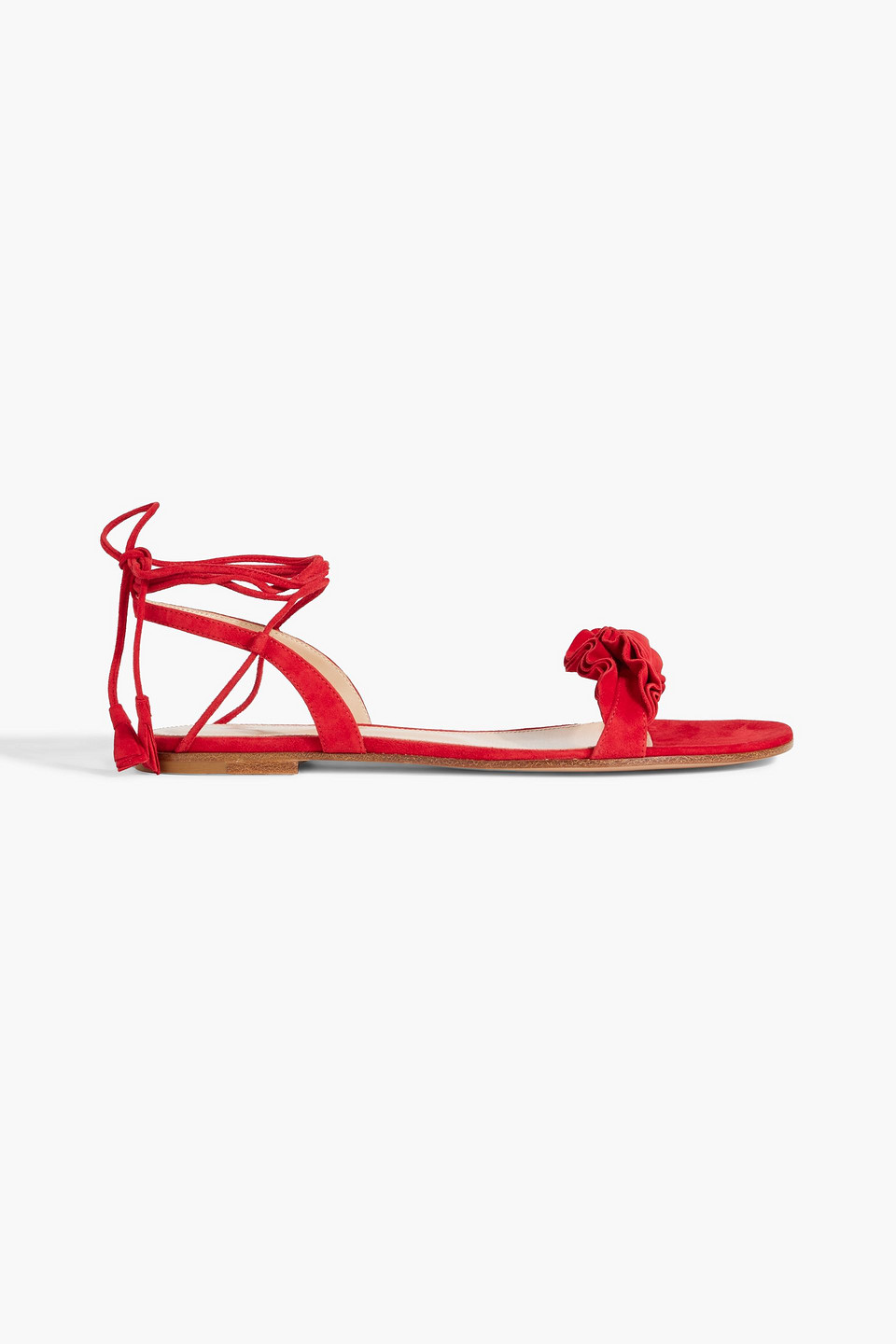 Gianvito Rossi Flora Ruffled Suede Sandals In Red