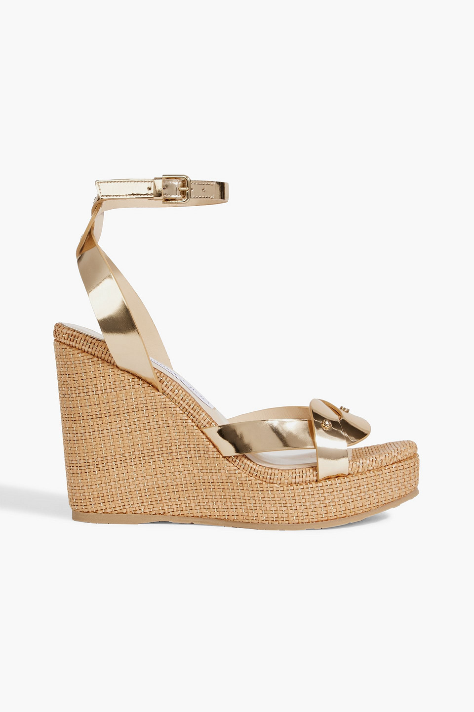 Jimmy Choo Drya 120 Mirrored-leather Wedge Sandals In Gold
