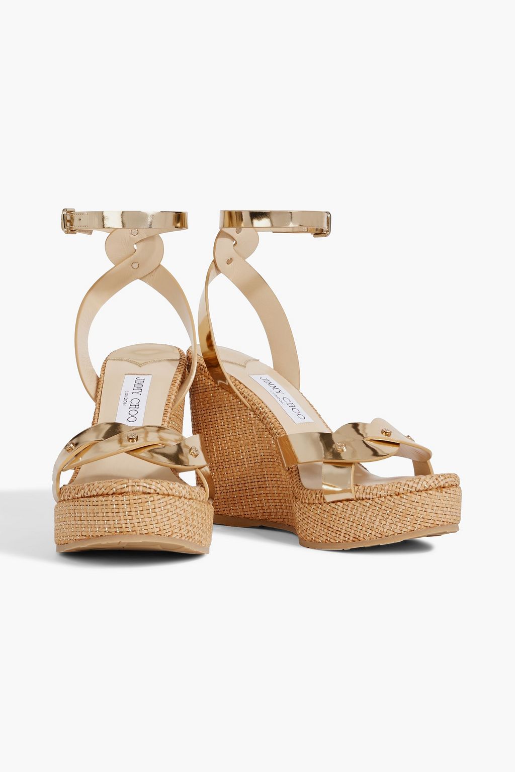 JIMMY CHOO Drya 120 mirrored-leather wedge sandals