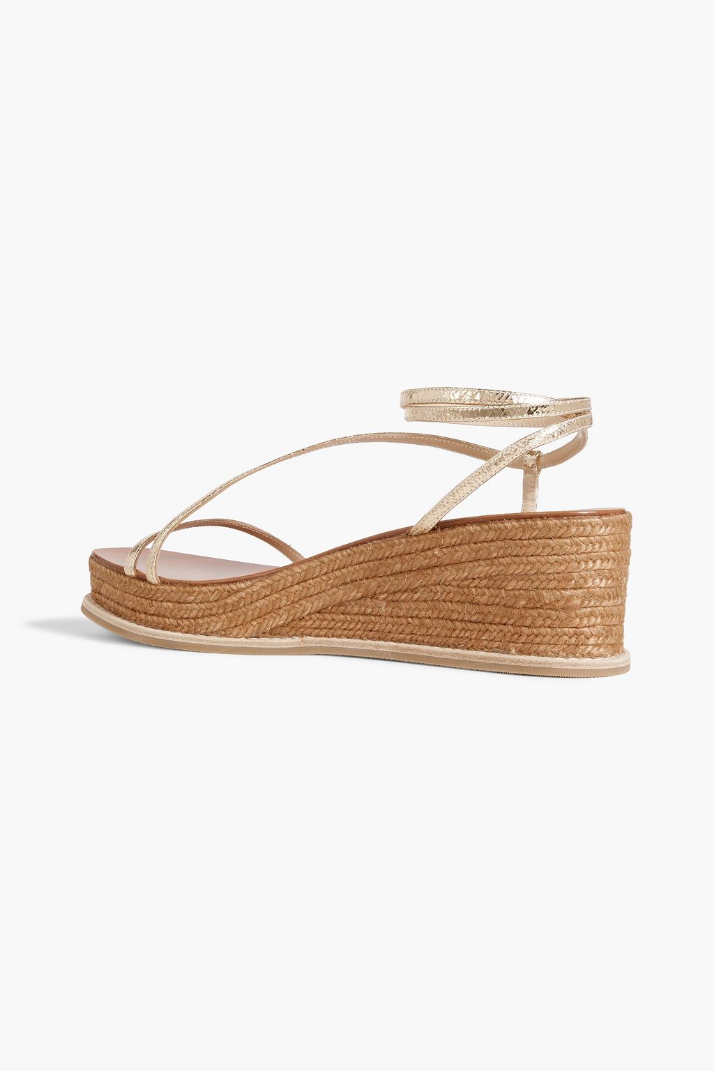 JIMMY CHOO Drive 60 metallic cracked-leather wedge sandals