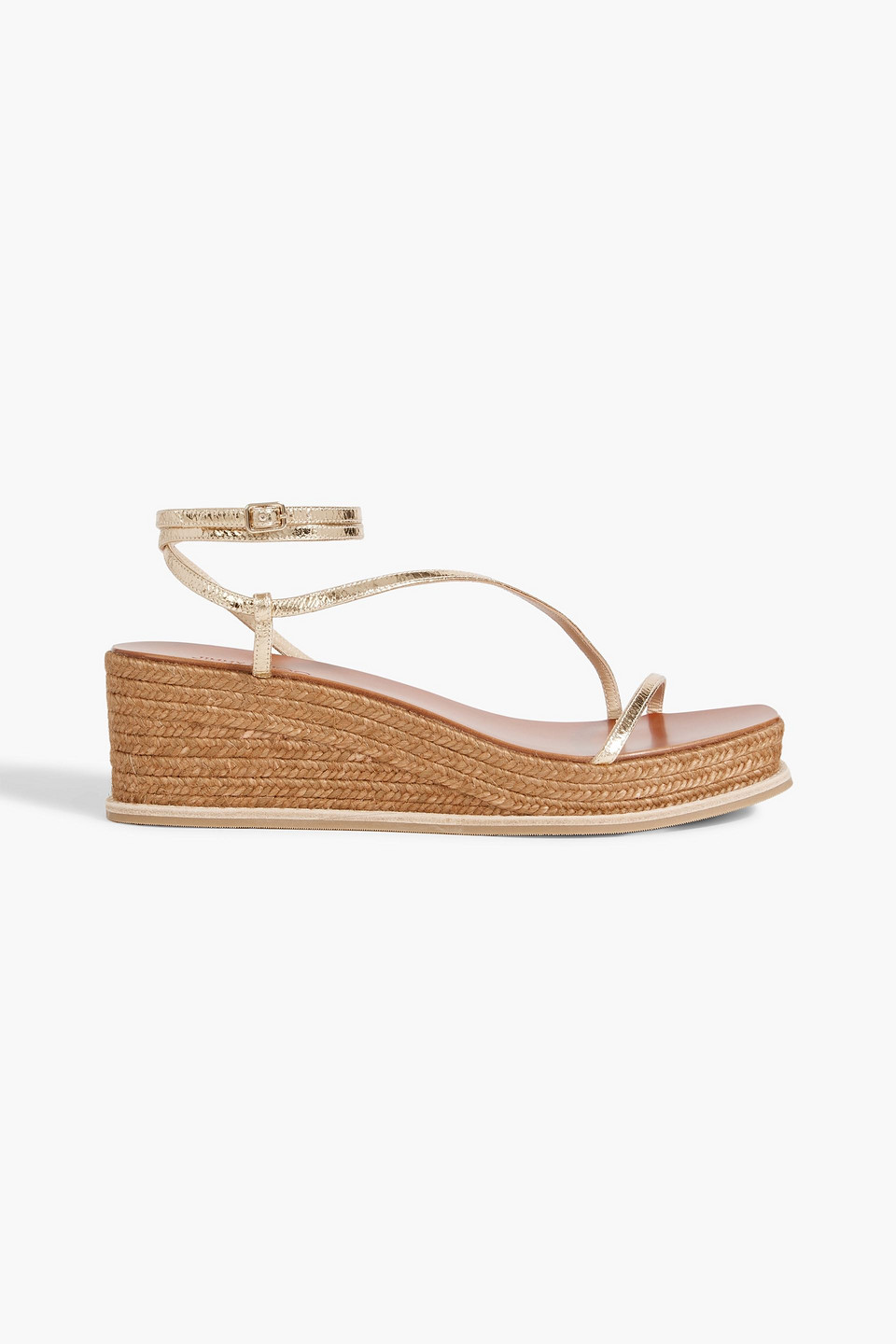 Jimmy Choo Drive 60 Metallic Cracked-leather Wedge Sandals In Gold