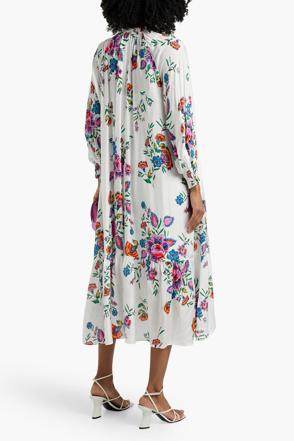 Shop Diane Von Furstenberg Fortina Ruffled Floral-print Voile Midi Dress In White