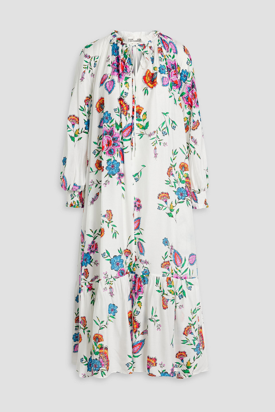 Shop Diane Von Furstenberg Fortina Ruffled Floral-print Voile Midi Dress In White