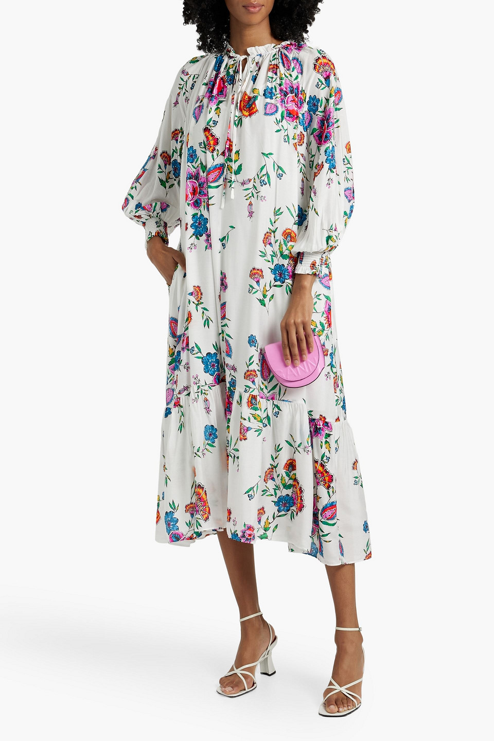 Shop Diane Von Furstenberg Fortina Ruffled Floral-print Voile Midi Dress In White