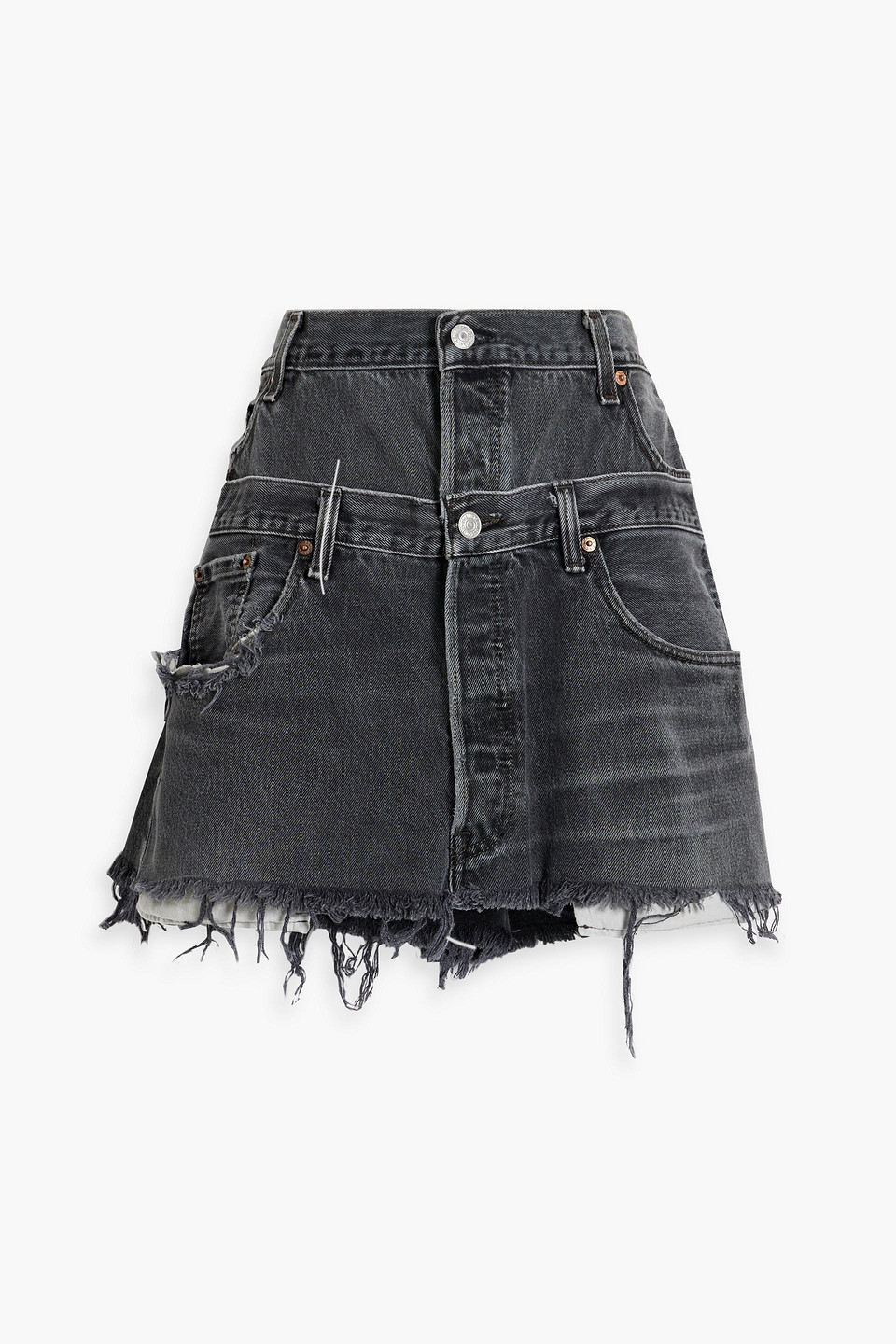 Eb Denim Reinvented Distressed Denim Mini Skirt In Black