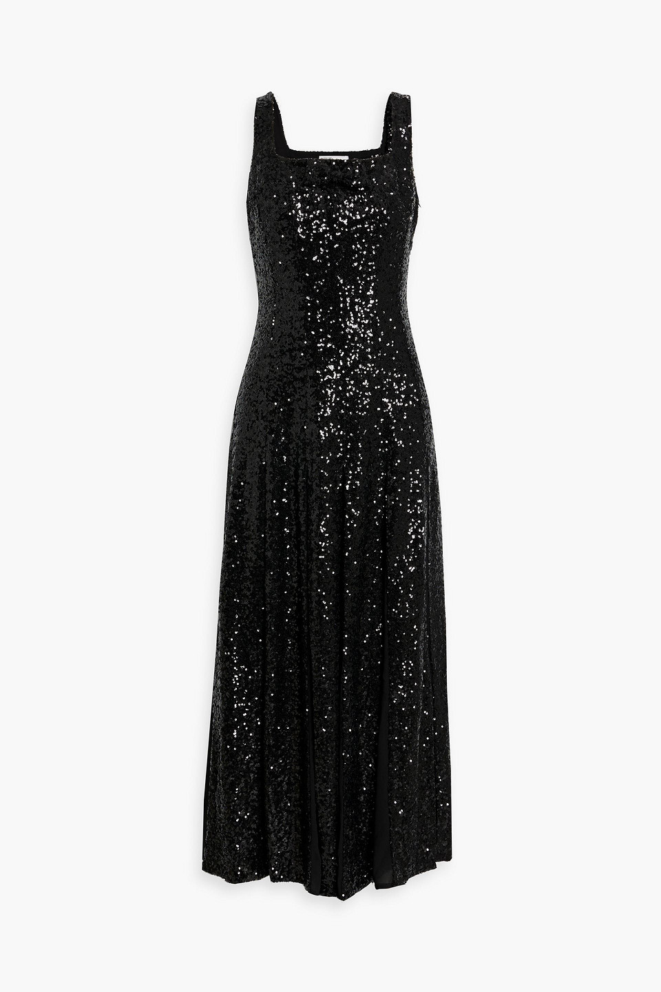 Hvn Sequined Chiffon-paneled Tulle Midi Dress In Black