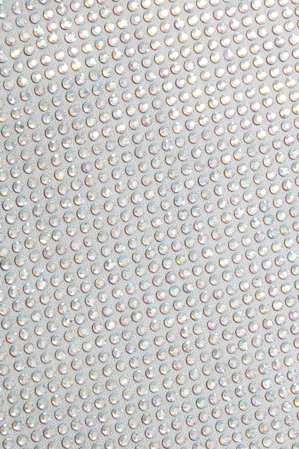 COSTARELLOS Iridescent crystal-embellished woven bustier top