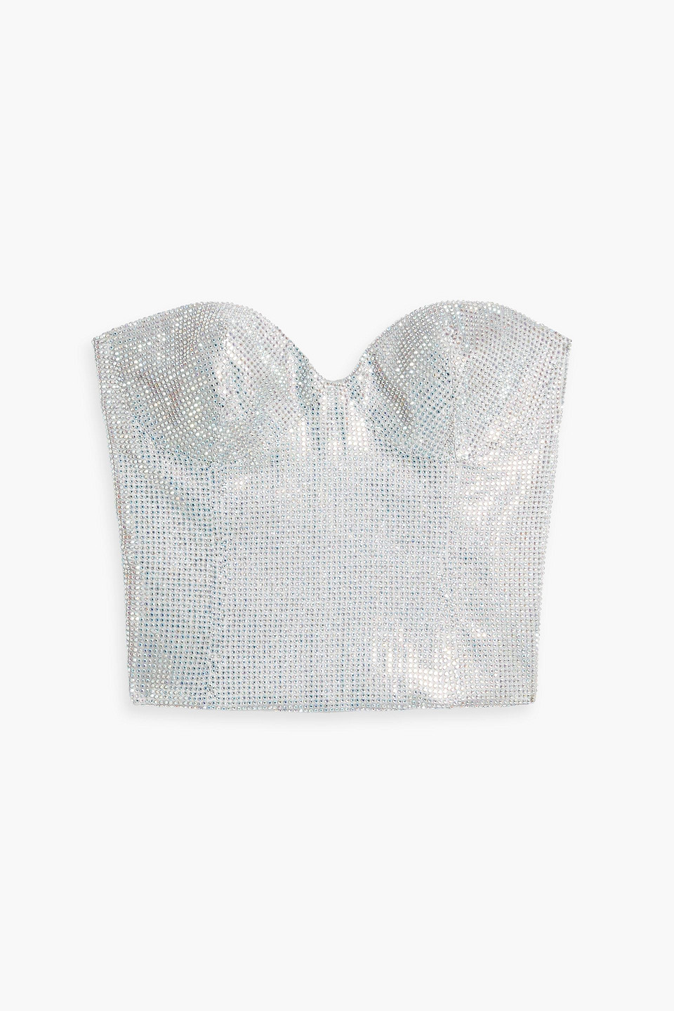 Costarellos Iridescent Crystal-embellished Woven Bustier Top In Silver
