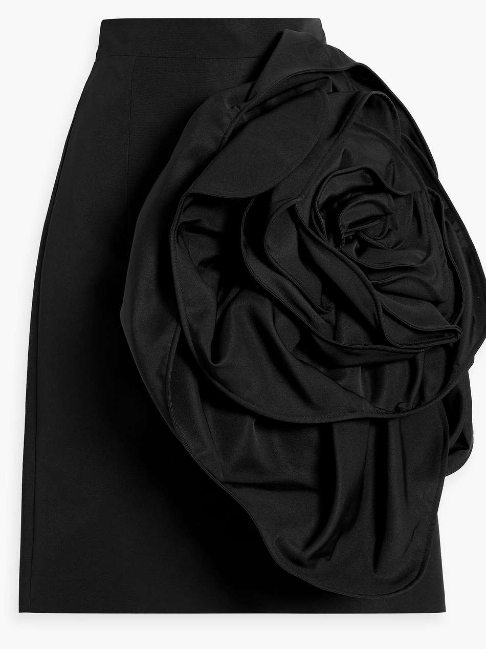 floral-appliquéd faille skirt