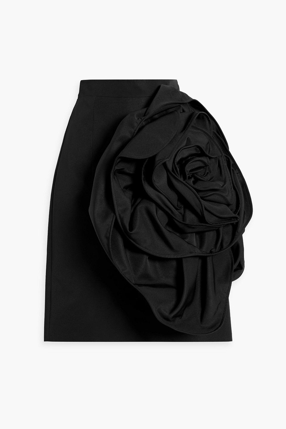 Huishan Zhang Floral-appliquéd Faille Skirt In Black