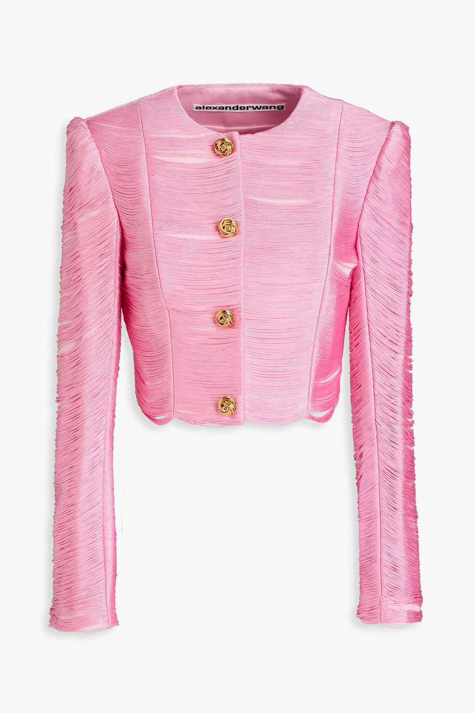 Alexander Wang Cropped Jacke Aus Mesh Mit Fransen In Baby-pink