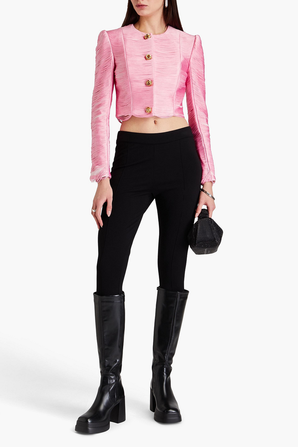 Alexander Wang Cropped Jacke Aus Mesh Mit Fransen In Baby-pink