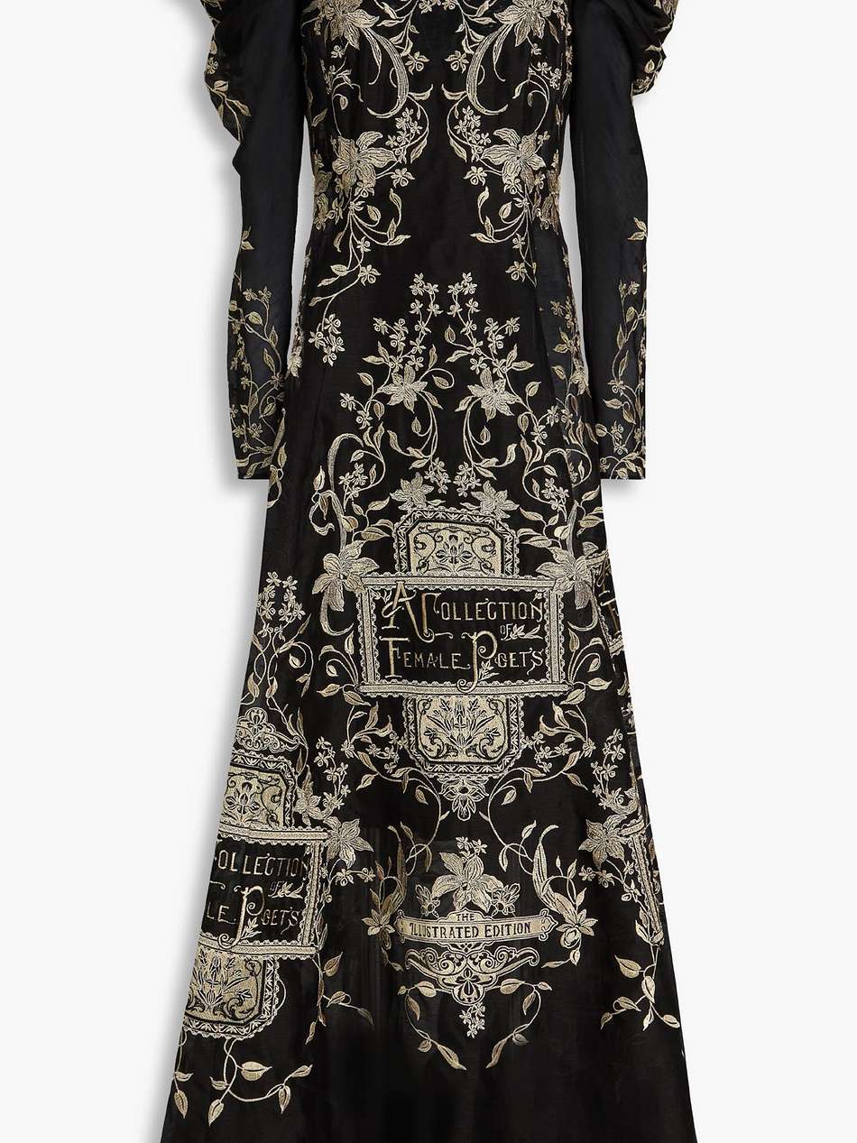 metallic embroidered silk maxi dress