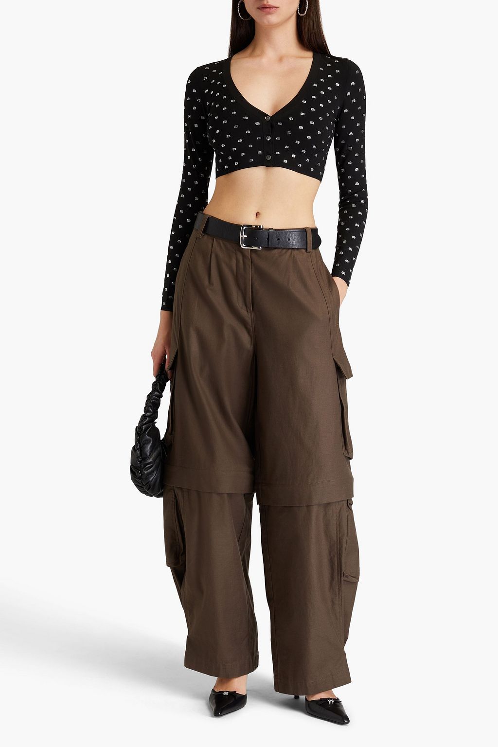 ALEXANDER WANG كارديغان قصير من نسيج مطاط بحبكة مزين بالكريستال