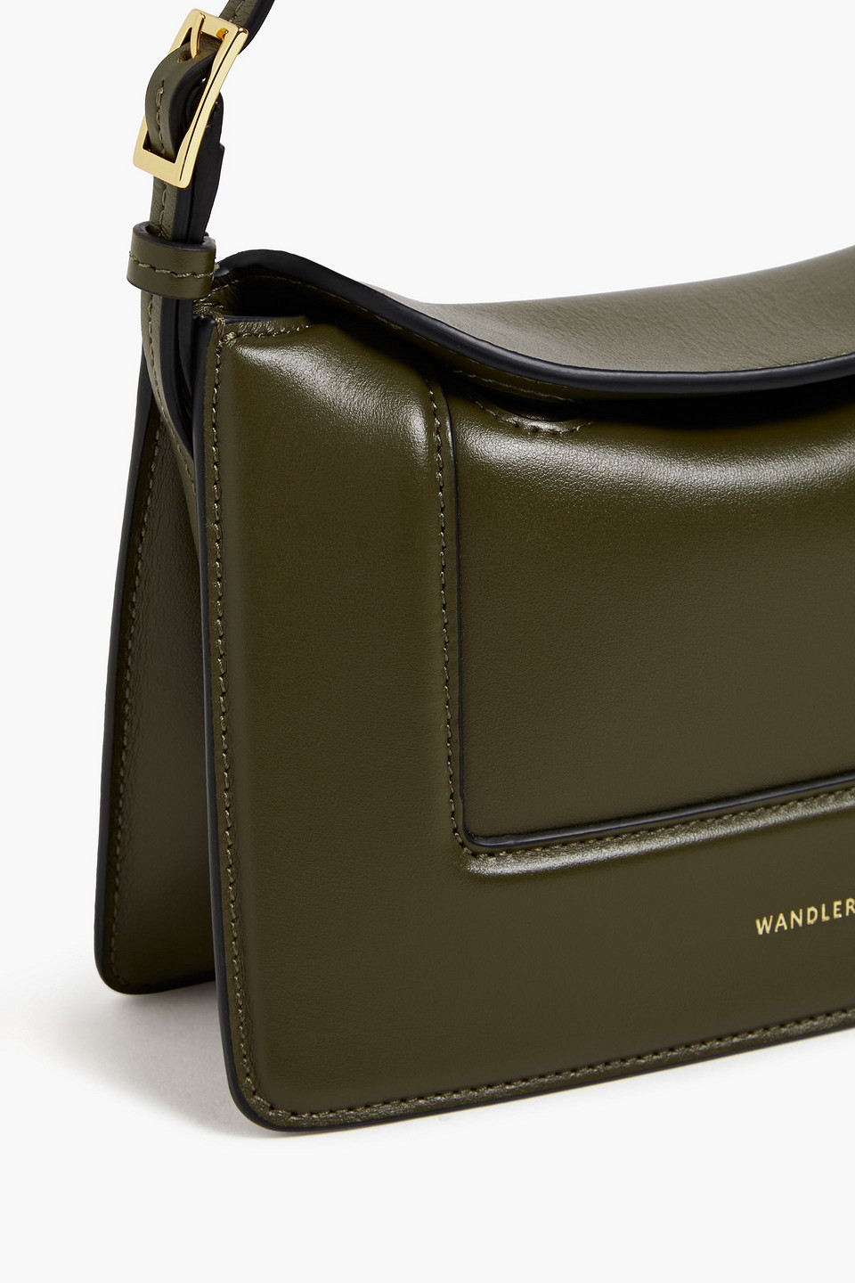 Shop Wandler Penelope Micro Leather Shoulder Bag In Dunkelgrün