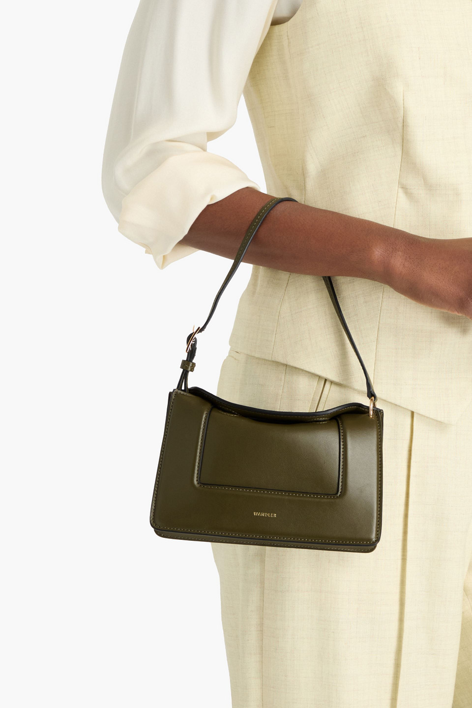 Shop Wandler Penelope Micro Leather Shoulder Bag In Dunkelgrün