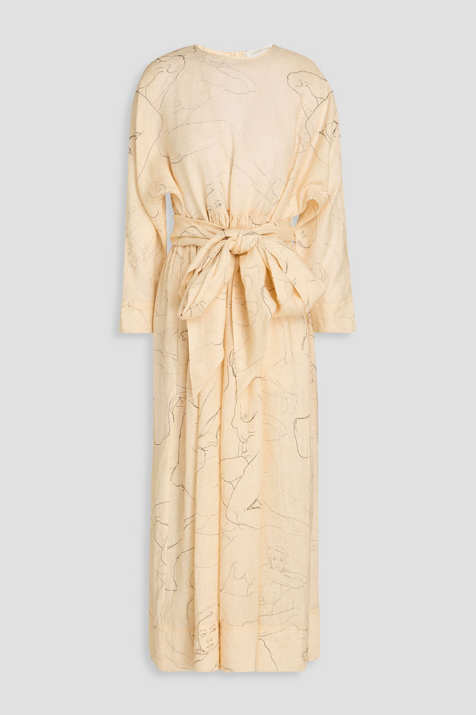 Zimmermann Belted Printed Linen Midi Dress In Yellow