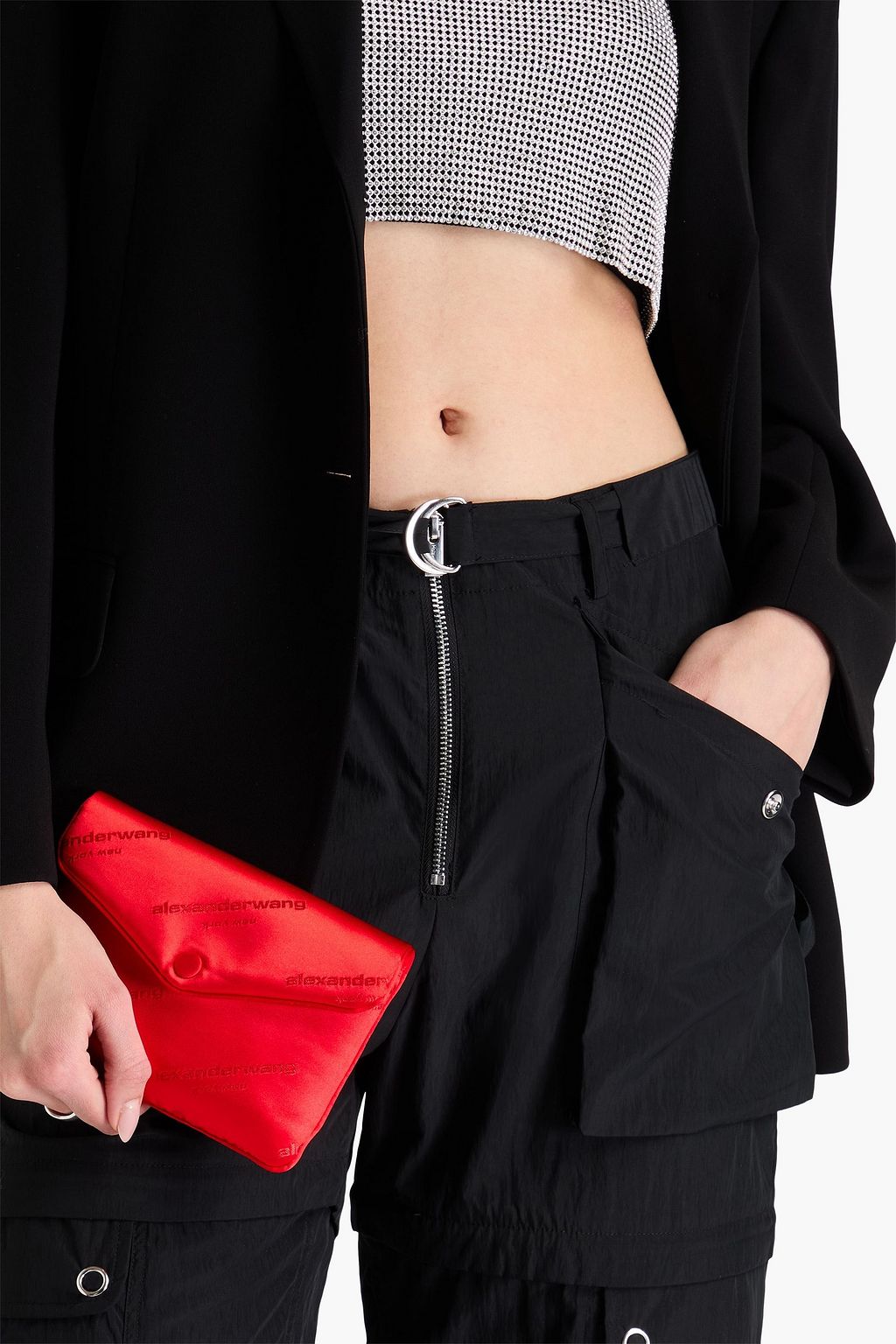 ALEXANDER WANG Satin-jacquard envelope clutch