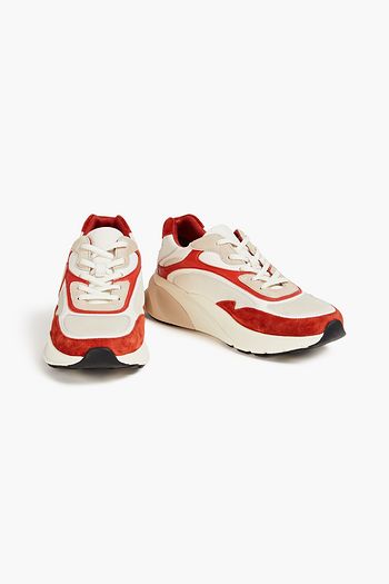 TORY BURCH Sawyer leather mesh and suede sneakers THE OUTNET