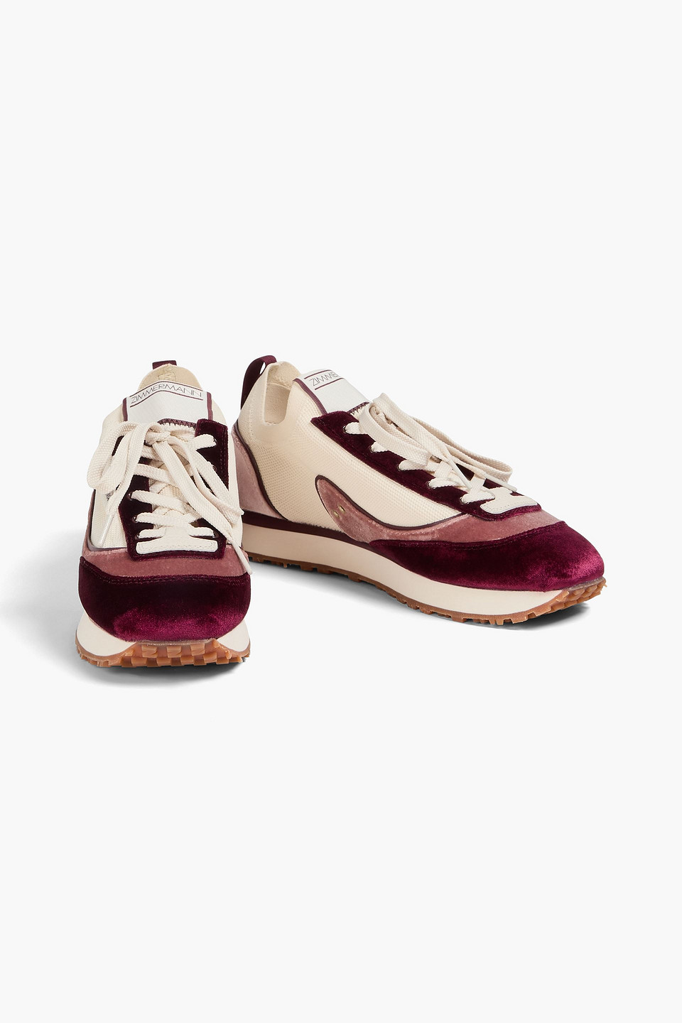 Zimmermann Retro Sneakers Aus Jacquard-samt In Colour-block-optik In Burgunderrot
