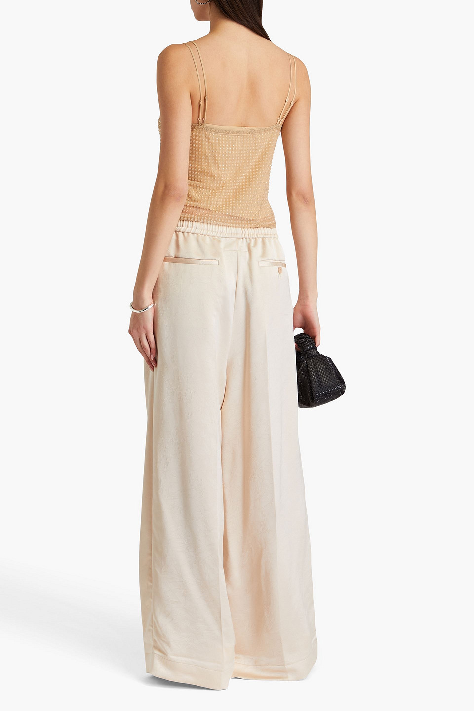 ALEXANDER WANG LACE-TRIMMED CRYSTAL-EMBELLISHED TULLE TOP