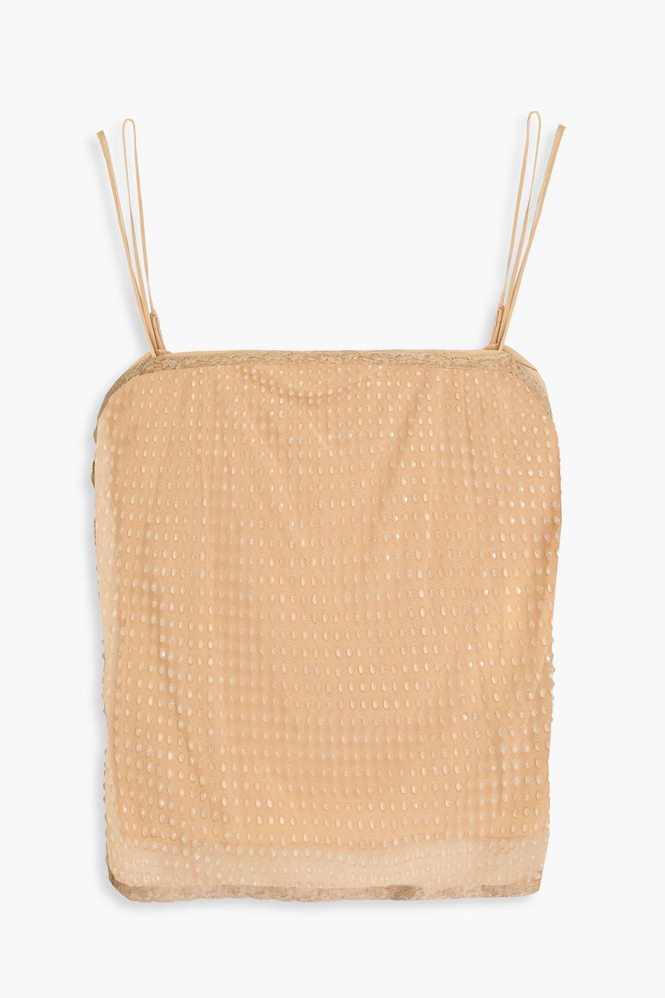 ALEXANDER WANG LACE-TRIMMED CRYSTAL-EMBELLISHED TULLE TOP