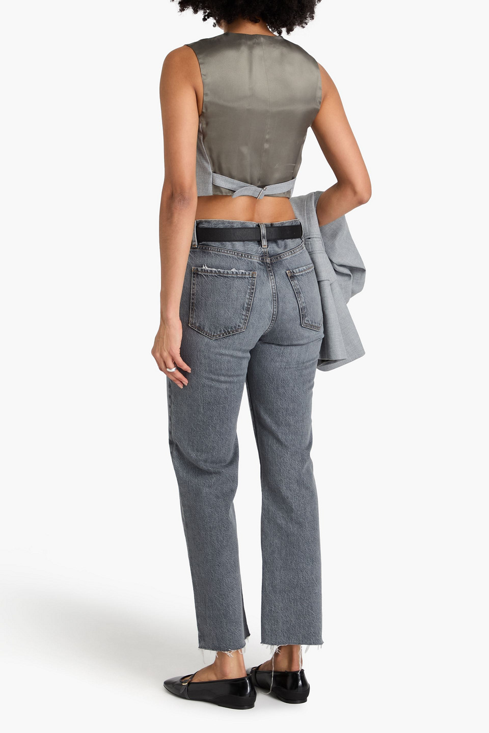 FRAME DISTRESSED HIGH-RISE STRAIGHT-LEG JEANS
