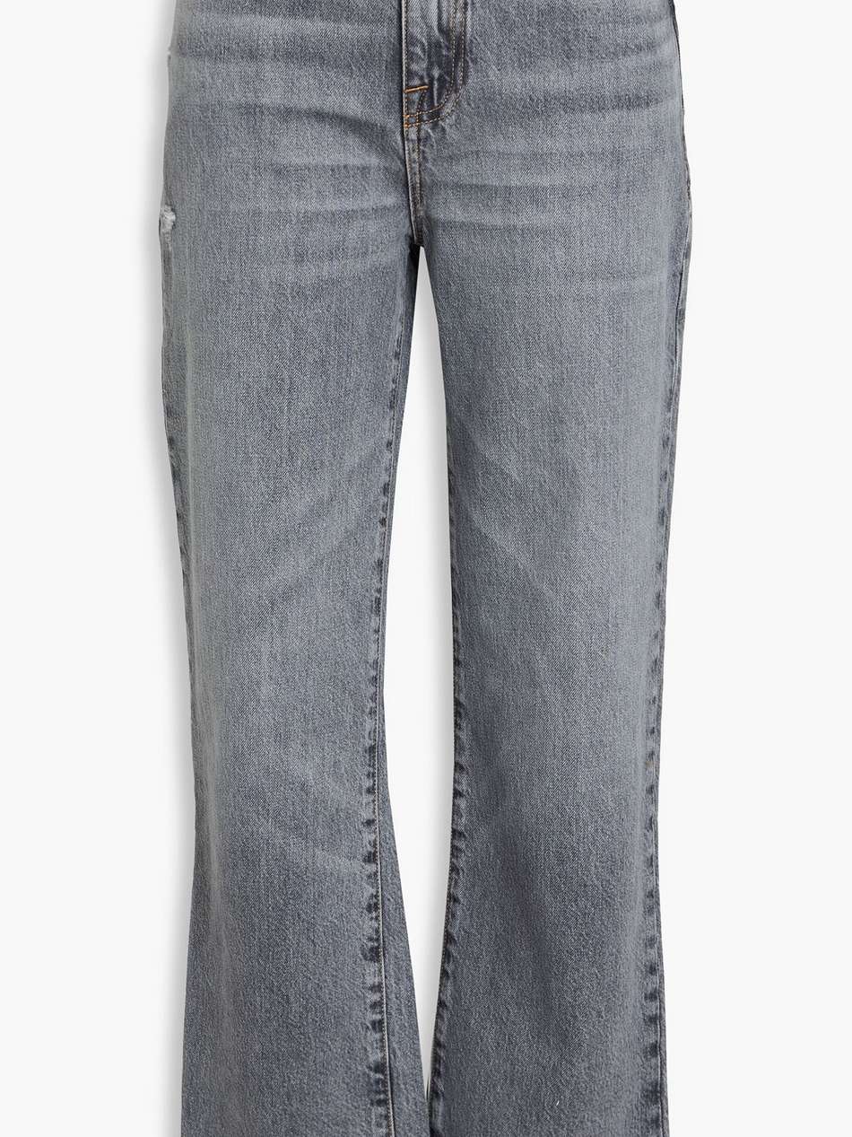 distressed high-rise straight-leg jeans